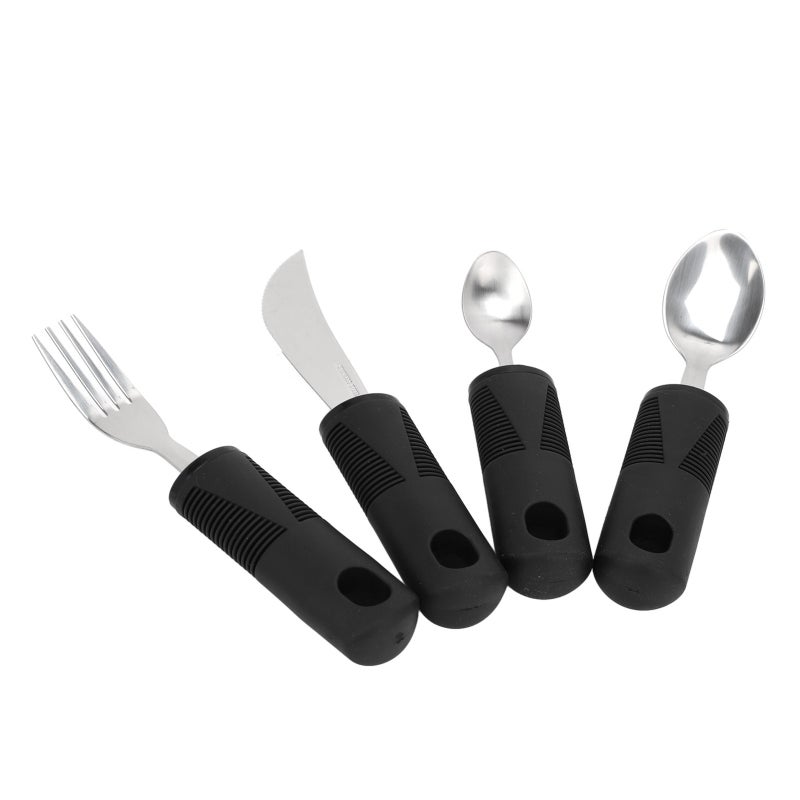 Weighted Adaptive Utensils Set: 4-Piece Stainless Steel Utensils With Rubber Nonslip Handle, Hanging Hole - Durable Easy Control Utensils for Parkinson’s Patients, Home Use, Gift Giving - Image 2