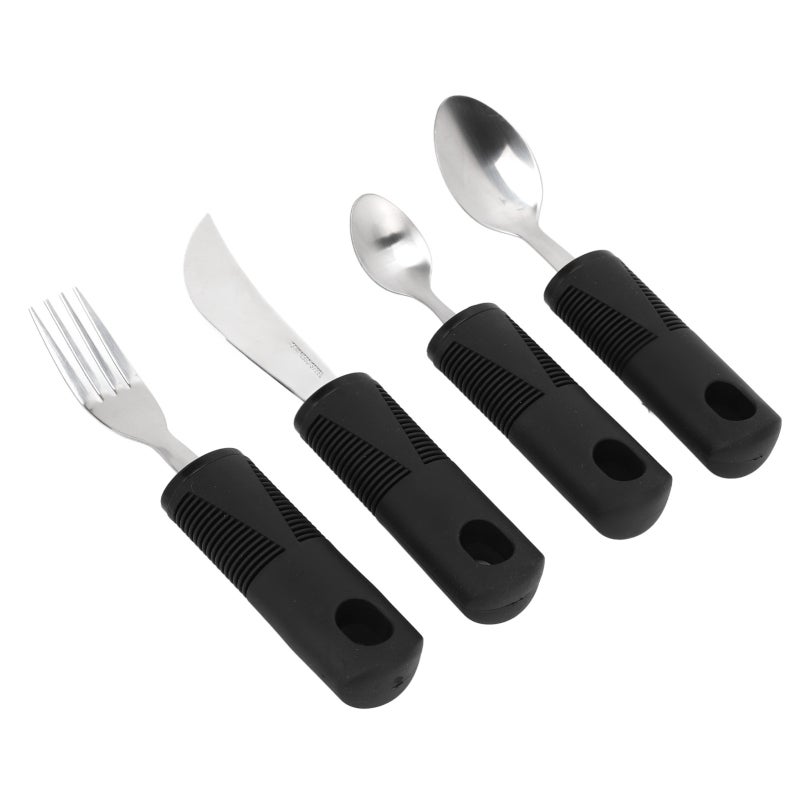 Weighted Adaptive Utensils Set: 4-Piece Stainless Steel Utensils With Rubber Nonslip Handle, Hanging Hole - Durable Easy Control Utensils for Parkinson’s Patients, Home Use, Gift Giving - Image 4