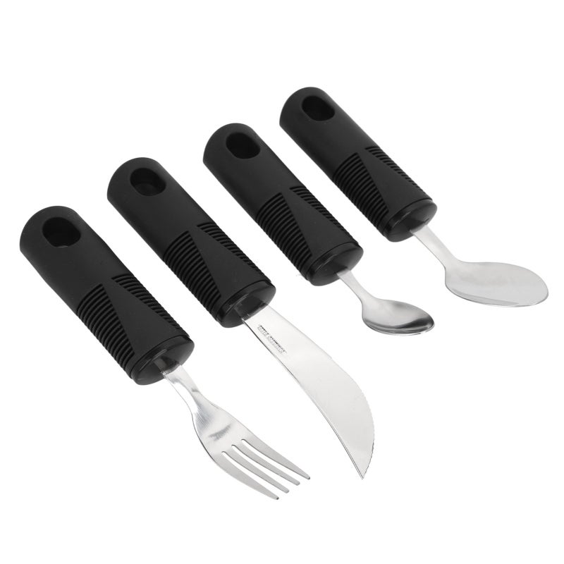 Weighted Adaptive Utensils Set: 4-Piece Stainless Steel Utensils With Rubber Nonslip Handle, Hanging Hole - Durable Easy Control Utensils for Parkinson’s Patients, Home Use, Gift Giving - Image 3
