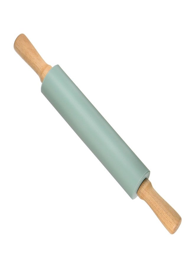CoCud Silicone Rolling Pins, 17" Length, Silicone & Oak Non-Stick Ergonomic Wooden Handle Fondant Dough Roller Dark Green - (Applications: for Baking DIY Projects) - Image 1