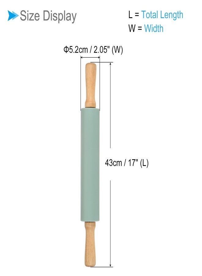 CoCud Silicone Rolling Pins, 17" Length, Silicone & Oak Non-Stick Ergonomic Wooden Handle Fondant Dough Roller Dark Green - (Applications: for Baking DIY Projects) - Image 2