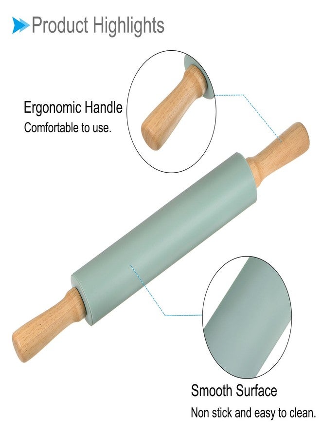 CoCud Silicone Rolling Pins, 17" Length, Silicone & Oak Non-Stick Ergonomic Wooden Handle Fondant Dough Roller Dark Green - (Applications: for Baking DIY Projects) - Image 4