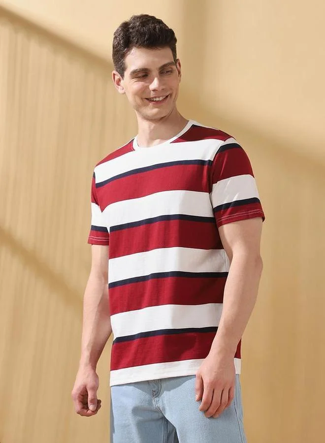 Dennis Lingo Men Striped Round Neck Cotton T-Shirt