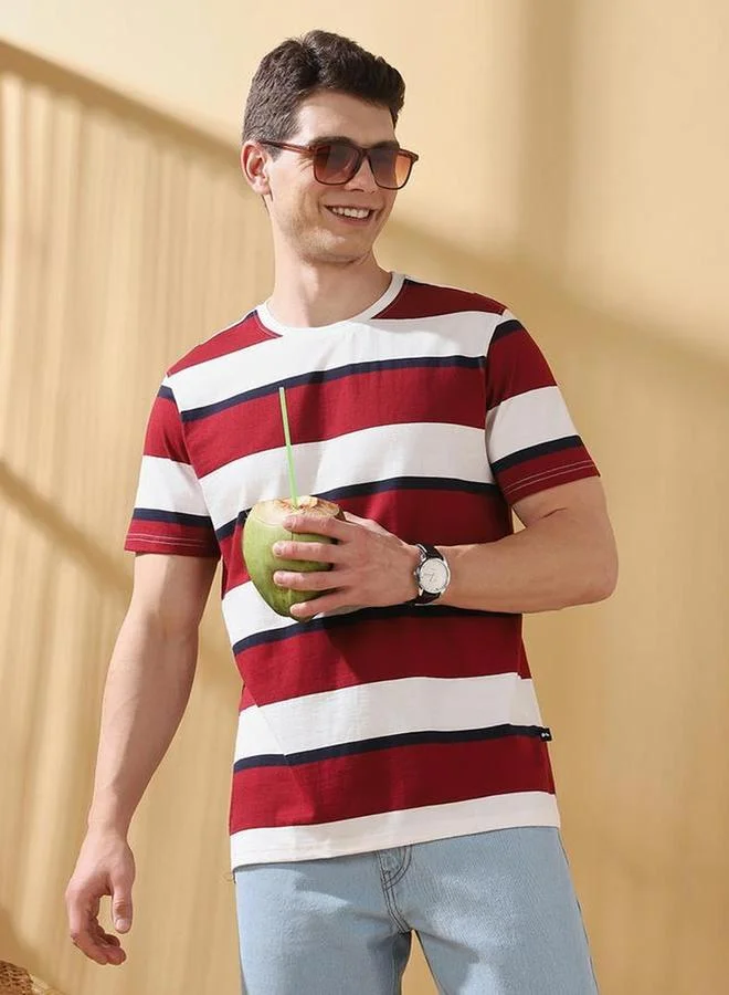 Dennis Lingo Men Striped Round Neck Cotton T-Shirt