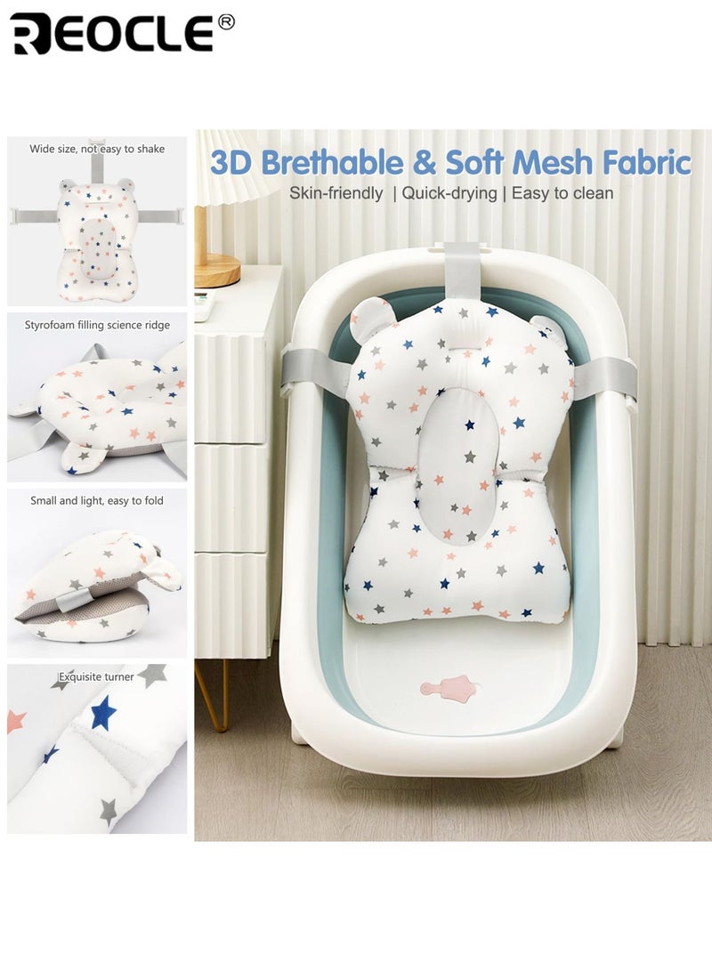 REOCLE Adjustable Non-Slip Baby Bath Support Seat with Safety Strap Comfortable Mesh Bathing Mat for Newborn to Toddler Bathtub Sitting Aid - Image 4