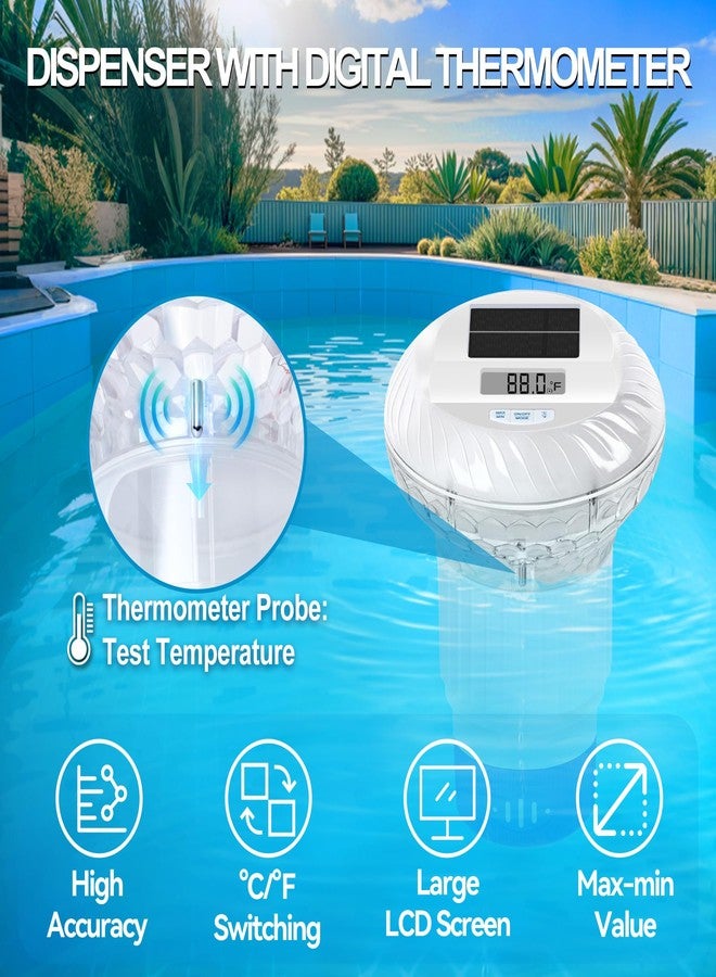 FineBud Pool Chlorine Floater with Thermometer, Digital Screen Floating Chlorine Dispenser for Pool, Solar Pool Chlorine Floater with Colorful Lights, Button Control Chlorine Floater with Thermometer - Image 2