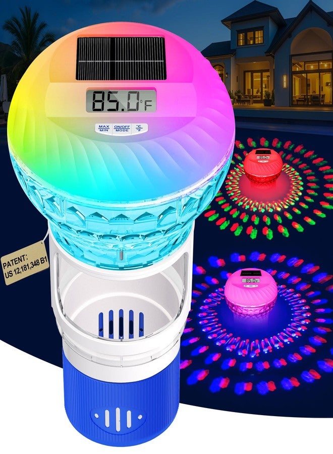 FineBud Pool Chlorine Floater with Thermometer, Digital Screen Floating Chlorine Dispenser for Pool, Solar Pool Chlorine Floater with Colorful Lights, Button Control Chlorine Floater with Thermometer - Image 1