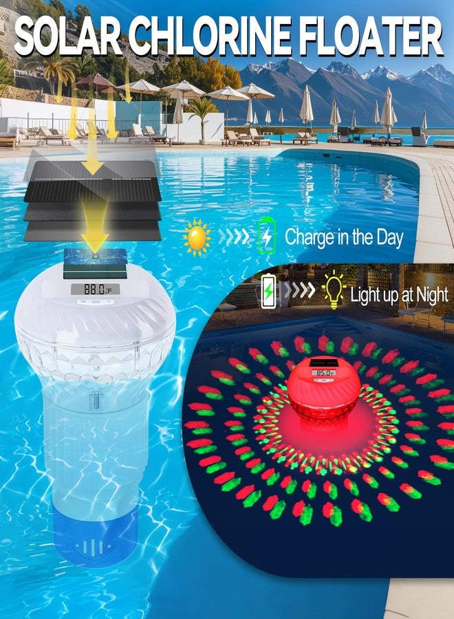 FineBud Pool Chlorine Floater with Thermometer, Digital Screen Floating Chlorine Dispenser for Pool, Solar Pool Chlorine Floater with Colorful Lights, Button Control Chlorine Floater with Thermometer - Image 3