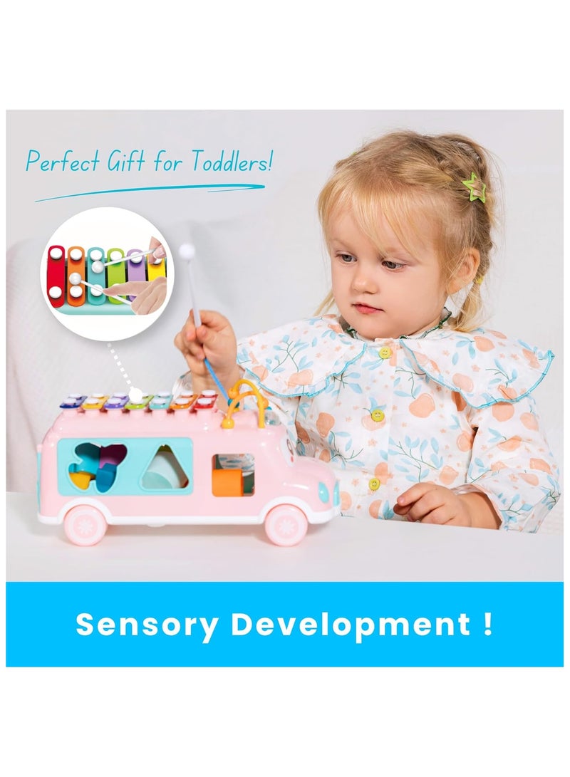 Music Activity Bus Baby Toy, Infant Education Learn Car, Sound and Light,Interactive Game,Shape Sorter,Animal Matching, Holiday Birthday Gift - Image 3