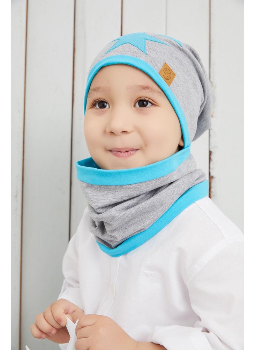 Babygiz - Gray Blue Fanatic Beanie Neck Collar Set Soft Double Layer Sports 100% Natural Cotton Combed Cotton - Image 1
