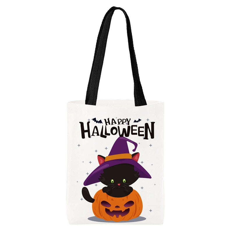 ATFUNSHOP Halloween Tote Bag Trick or Treat Bag Black Cat Pumpkin Canvas Bags 157 X 118 Reusable Large Halloween Treat Bag for Children for Halloween Candy Party Favor Gift Goodie Bag