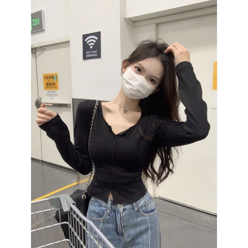 German Velvet Pure Desire Split Design Sense Pink Foreign Style Age-Reducing Long-Sleeved Base T-Shirt Women'S Trendy - Image 1