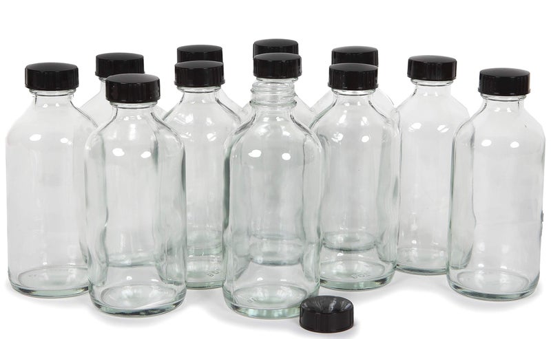 Vivaplex 12 Clear 8 oz Glass Bottles with Lids