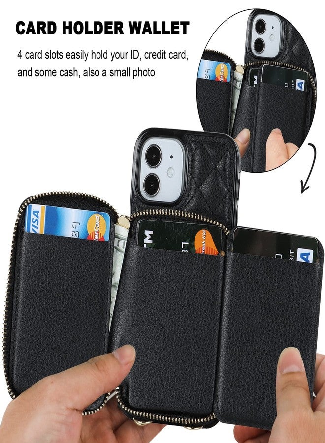 Bocasal Crossbody Wallet Case for iPhone 12 Mini, RFID Blocking PU Leather Zipper Handbag Purse Flip Cover, Kickstand Folio Case with Card Slots Holder Wrist Strap Lanyard 5G 5.4 Inch (Black) - Image 4