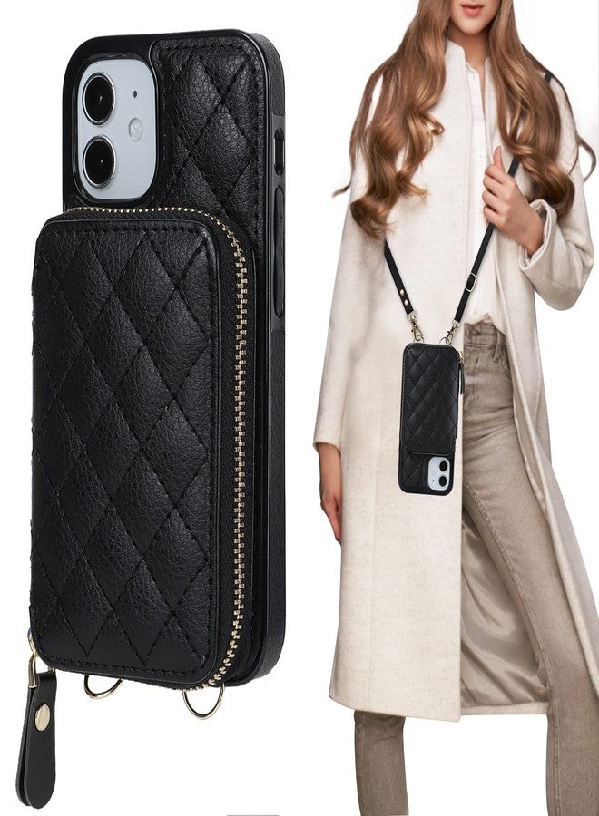 Bocasal Crossbody Wallet Case for iPhone 12 Mini, RFID Blocking PU Leather Zipper Handbag Purse Flip Cover, Kickstand Folio Case with Card Slots Holder Wrist Strap Lanyard 5G 5.4 Inch (Black) - Image 1