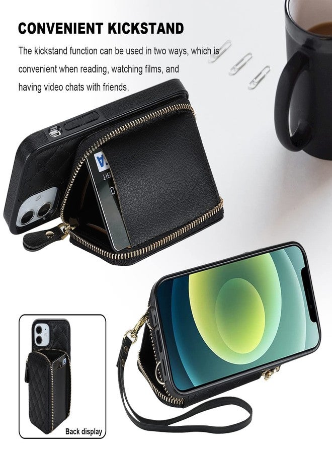 Bocasal Crossbody Wallet Case for iPhone 12 Mini, RFID Blocking PU Leather Zipper Handbag Purse Flip Cover, Kickstand Folio Case with Card Slots Holder Wrist Strap Lanyard 5G 5.4 Inch (Black) - Image 5