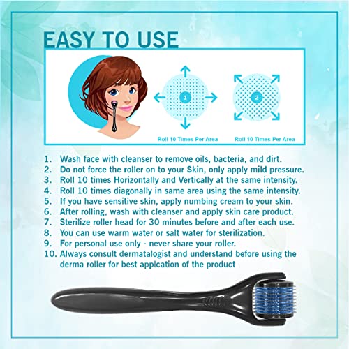 Epyz Derma Roller For Hair Growth 0.75 mm with 540 Stainless Steel Needles Repairs Damaged Hair Reduces Acne Scars Safe & Effective For Hair Fall & Hair Thickening - Blue - Image 4