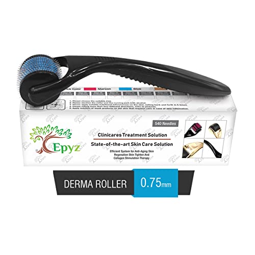 Epyz Derma Roller For Hair Growth 0.75 mm with 540 Stainless Steel Needles Repairs Damaged Hair Reduces Acne Scars Safe & Effective For Hair Fall & Hair Thickening - Blue - Image 1
