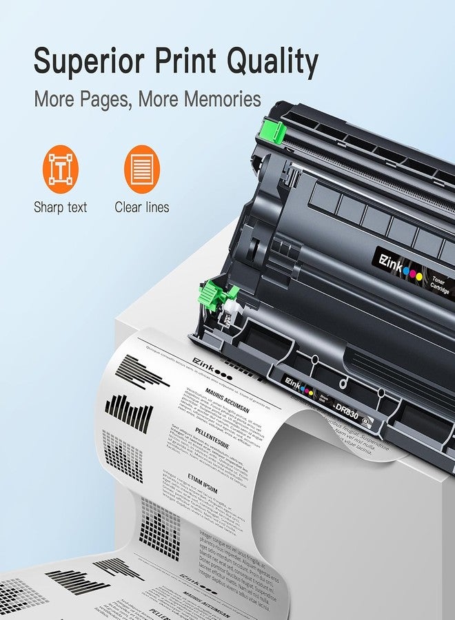 E-Z Ink Compatible TN830XL Toner Cartridges DR830 Drum Unit Replacement for Brother TN830 DR830 TN830xl Toner for Brother Printer HL-L2460DW DCP-L2640DW HL-L2405W HL-L2480DW MFC-l2820DW Printer(3Pack) - Image 3