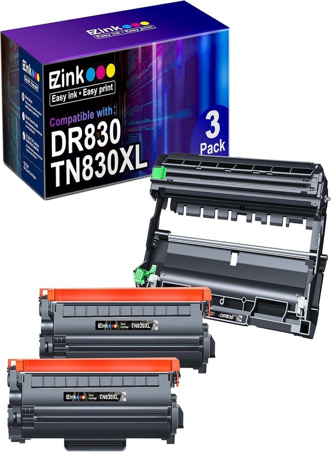 E-Z Ink Compatible TN830XL Toner Cartridges DR830 Drum Unit Replacement for Brother TN830 DR830 TN830xl Toner for Brother Printer HL-L2460DW DCP-L2640DW HL-L2405W HL-L2480DW MFC-l2820DW Printer(3Pack) - Image 1