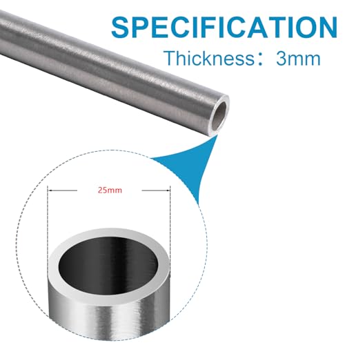 Vigorous 25mm OD x 2 Ft. 304 Stainless Steel Tube, Seamless Stainless Steel Tubing, Round Metal Pipe for DIY Crafts, Industry, Furniture, Frames, 3mm Wall Thickness (1 Pcs) - Image 2