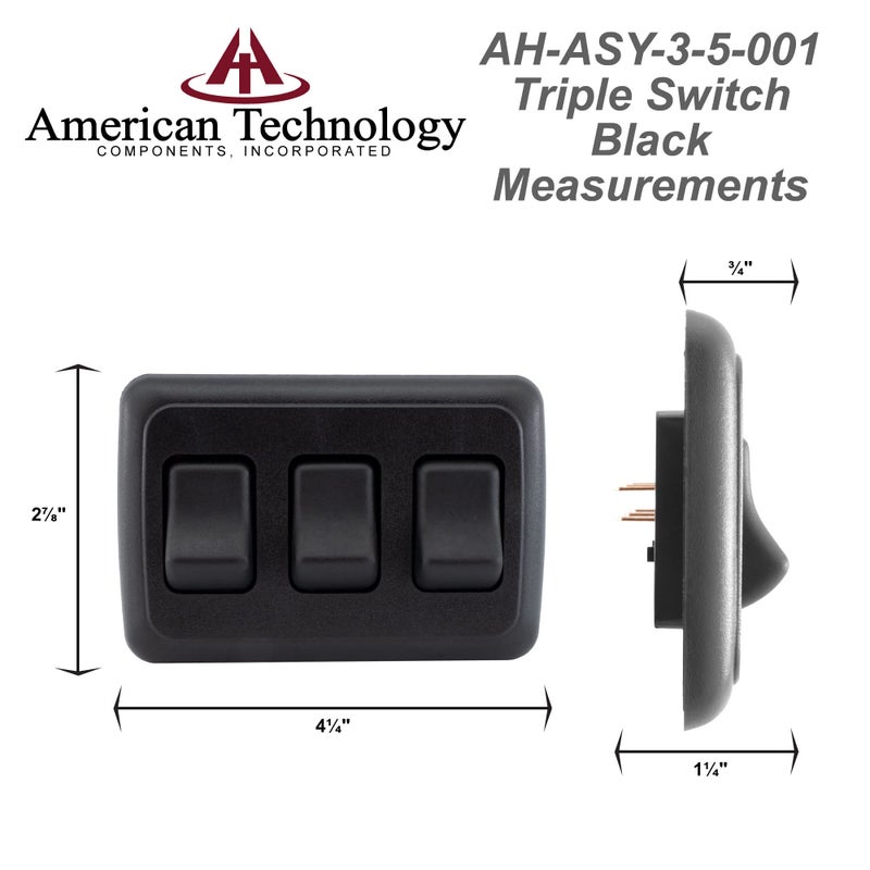 American Technology Components Triple SPST On-Off Switch with Bezel, 12-Volt, for RV, Trailer, Camper (Black) - Image 4