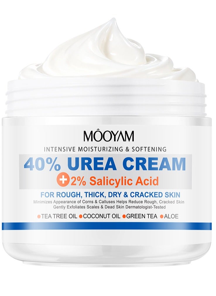 MOOYAM 40% Urea Cream with 2% Salicylic Acid Intensive Moisturizing and Softening Treatment with Tea Tree Oil Coconut Oil Green Tea and Aloe for Rough Thick Dry and Cracked Skin - Image 1