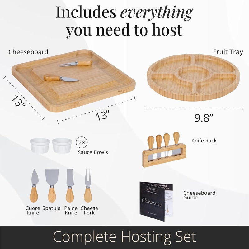 Cavrro Charcuterie Board Set – Bamboo Cheese Platter with Knives, Bowls & Round Tray – Eco-Friendly Gift for Housewarming, Weddings & Parties – Wood Serving Board for Entertaining - Image 5