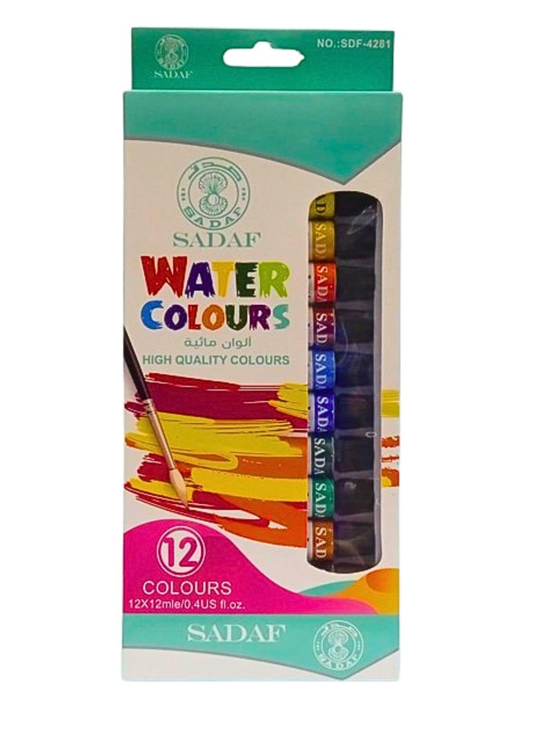 Sadaf Water Colours High Quality Colours 12 Colours x 12ml - Image 1