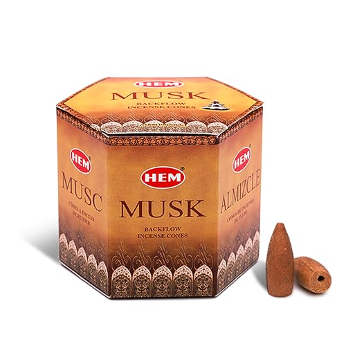 HEM Musk Backflow Brown Incense Cones | Long Lasting Aroma for Positivity & Pure Air | Wood Powder | Aromatherapy for Stress Relief, Air Purifier & Cleansing | Gift Set - Pack of 40 Cones - Image 1