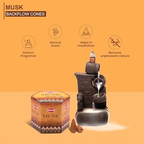 HEM Musk Backflow Brown Incense Cones | Long Lasting Aroma for Positivity & Pure Air | Wood Powder | Aromatherapy for Stress Relief, Air Purifier & Cleansing | Gift Set - Pack of 40 Cones - Image 5