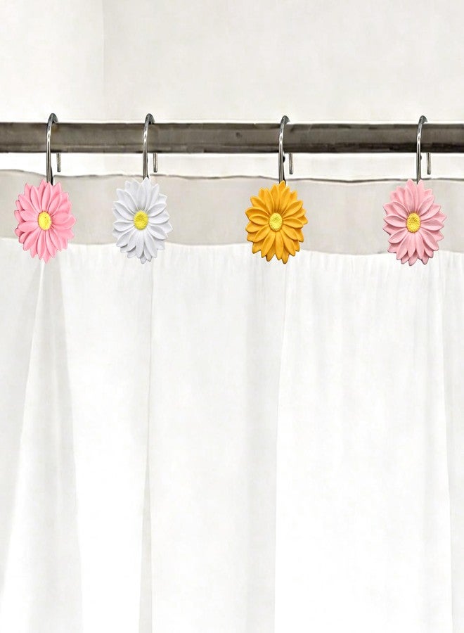 Inshere Mix Color Daisy Floral Shower Curtain Hooks,12Pcs Rustproof Stainless Steels Pink Yellow White Flower Decoration Bathroom Shower Curtain Hanger Decor - Image 5