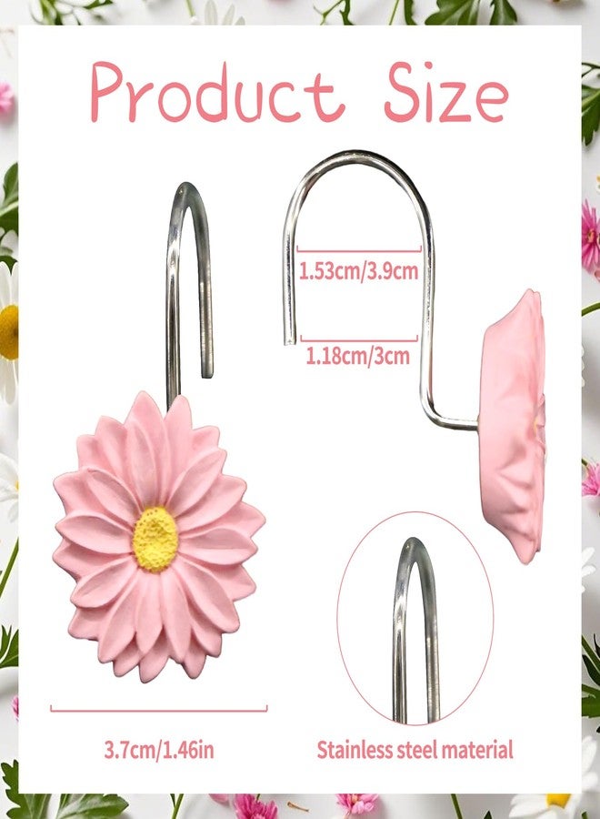 Inshere Mix Color Daisy Floral Shower Curtain Hooks,12Pcs Rustproof Stainless Steels Pink Yellow White Flower Decoration Bathroom Shower Curtain Hanger Decor - Image 2