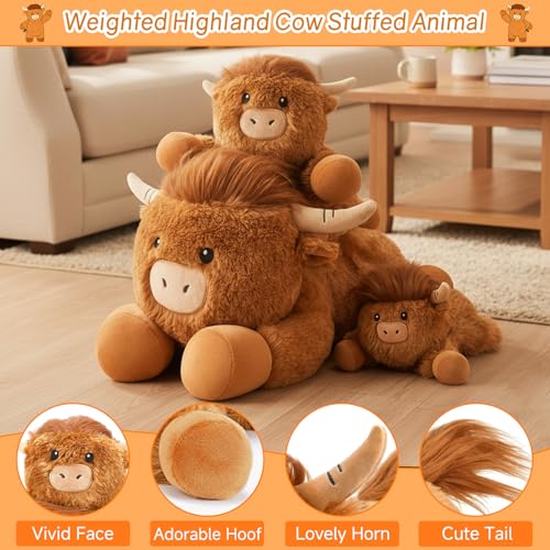 SQEQE Weighted Stuffed Animals Highland Cow Weighted Highland Cow Plush Plushies for Comforting Hugs Soft Highland Cattle Pillow Toy for Kids Adults Christmas Valentines Gift 236 Inch 39 Lbs - Image 5