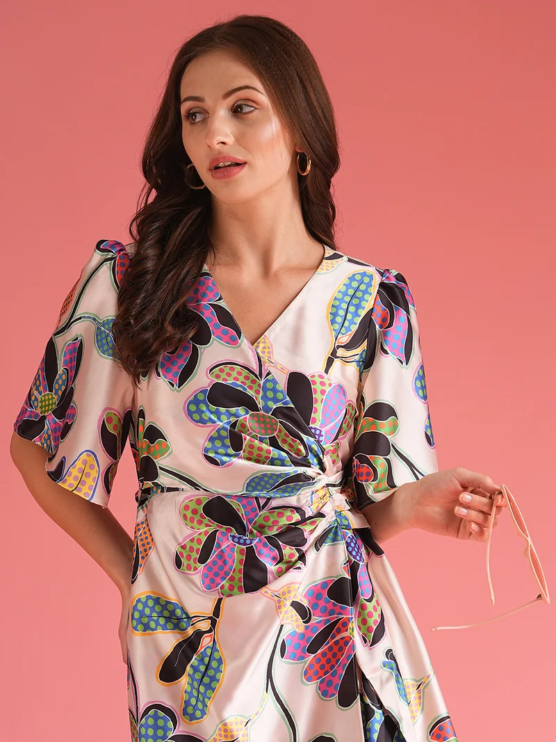 globus Women Floral Print Wrap Mini Dress
