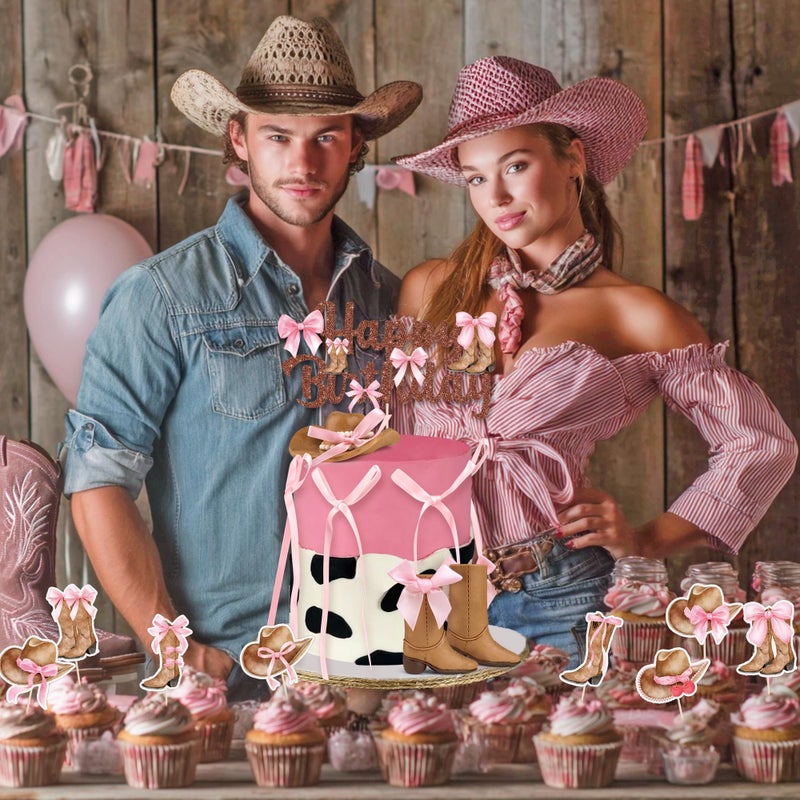 RASSLISA 26 PCS Cowgirl Bows Cake Decorations Hat and Boot Cake Toppers for Western Theme Birthday Baby Shower Cowgirl Party Supplies - Image 5
