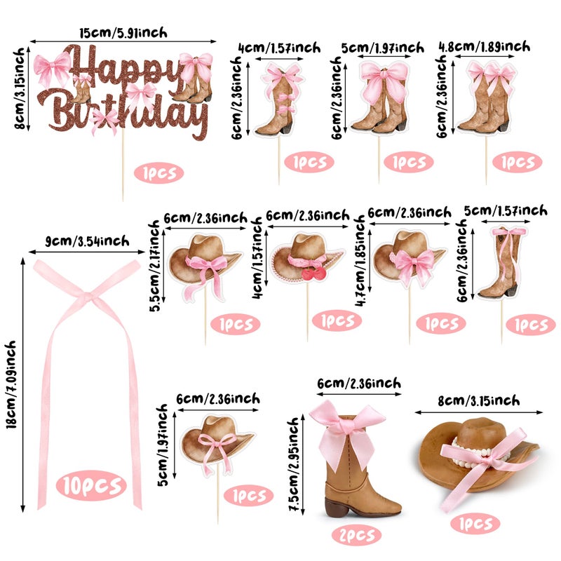 RASSLISA 26 PCS Cowgirl Bows Cake Decorations Hat and Boot Cake Toppers for Western Theme Birthday Baby Shower Cowgirl Party Supplies - Image 2
