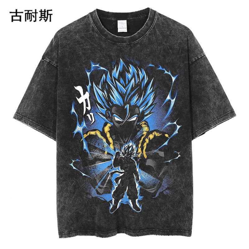 Retro Distressed Washed Short Sleeve Round Neck T-Shirt Men'S And Women'S Summer Street Cartoon Youth T-Shirt Top - Image 1