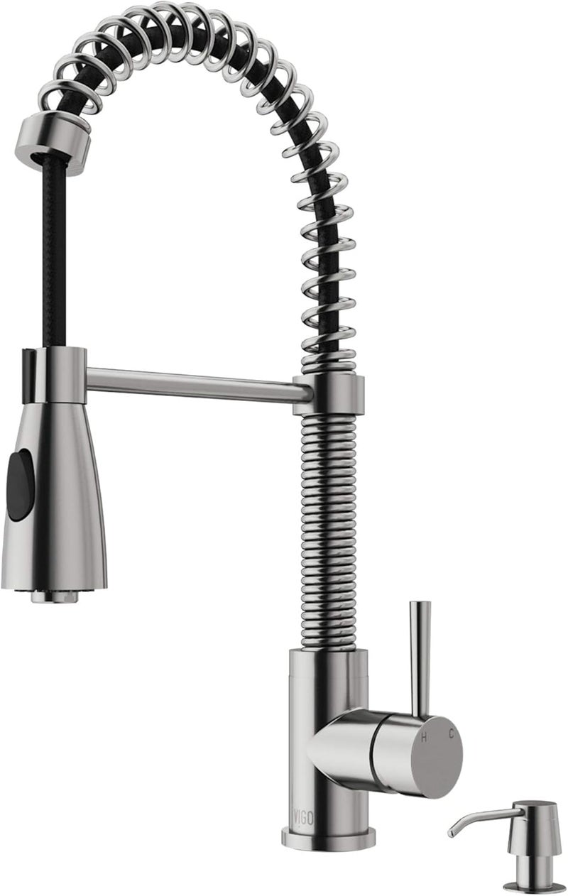 VIGO Brant 19 H Single Handle PullDown Sprayer Kitchen Faucet Set with Soap Dispenser in Stainless SteelVG02003STK2 - Image 1