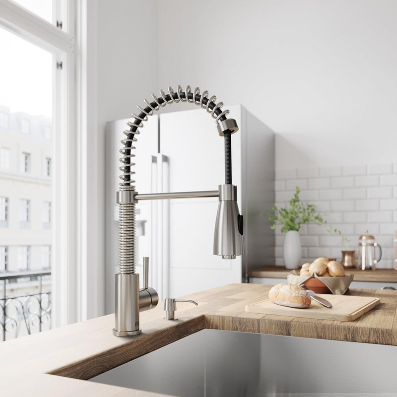 VIGO Brant 19 H Single Handle PullDown Sprayer Kitchen Faucet Set with Soap Dispenser in Stainless SteelVG02003STK2 - Image 4