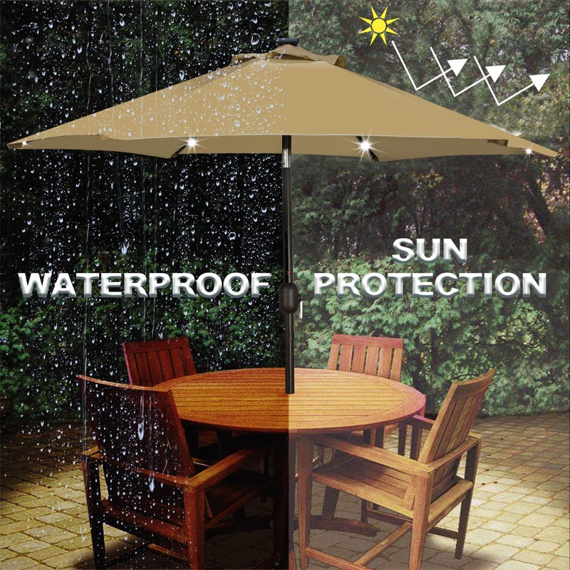 Blissun 7.5 ft Solar Umbrella 18 LED Lighted Patio Umbrella Table Market Umbrella with Tilt and Crank Outdoor Umbrella for Garden, Deck, Backyard, Pool and Beach (Tan) - Image 3