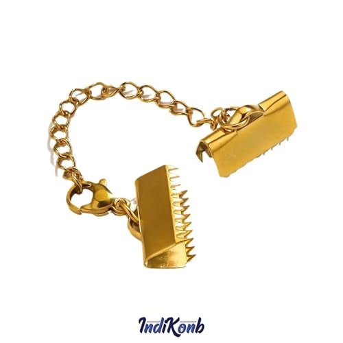 INDIKONB Fold-Over Crimp Cord Ends | Golden Ribbon Clamp Tips Jewelry Connectors for DIY Jewelry Making | Pack of 50 - Image 5