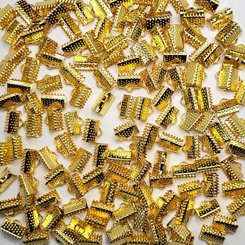 INDIKONB Fold-Over Crimp Cord Ends | Golden Ribbon Clamp Tips Jewelry Connectors for DIY Jewelry Making | Pack of 50 - Image 1