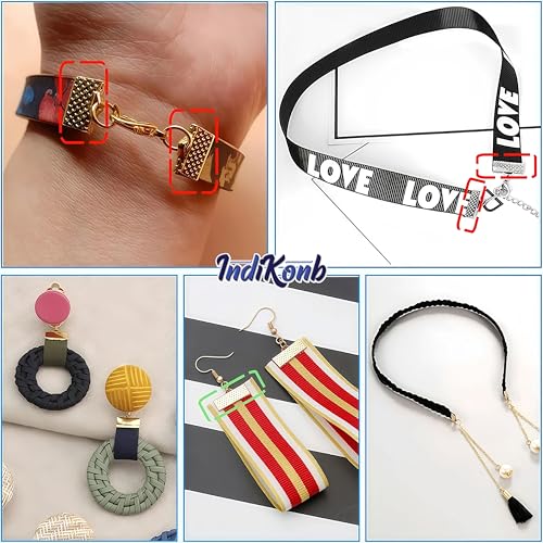 INDIKONB Fold-Over Crimp Cord Ends | Golden Ribbon Clamp Tips Jewelry Connectors for DIY Jewelry Making | Pack of 50 - Image 4