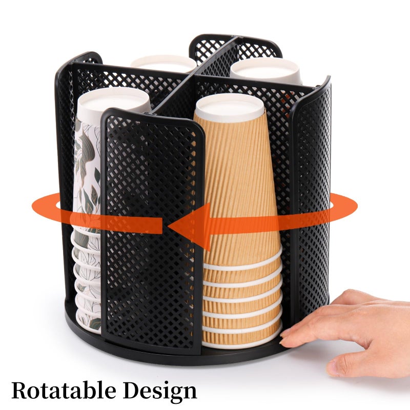 Eorbow 2 Pack Coffee Cup Dispenser, Rotatable 4 Compartment Cup and Lid Holder, Plastic Paper Cup Storage Organizer for Office Restaurant Breakroom Coffee Station Bar Buffet Kitchen Countertop - Image 5