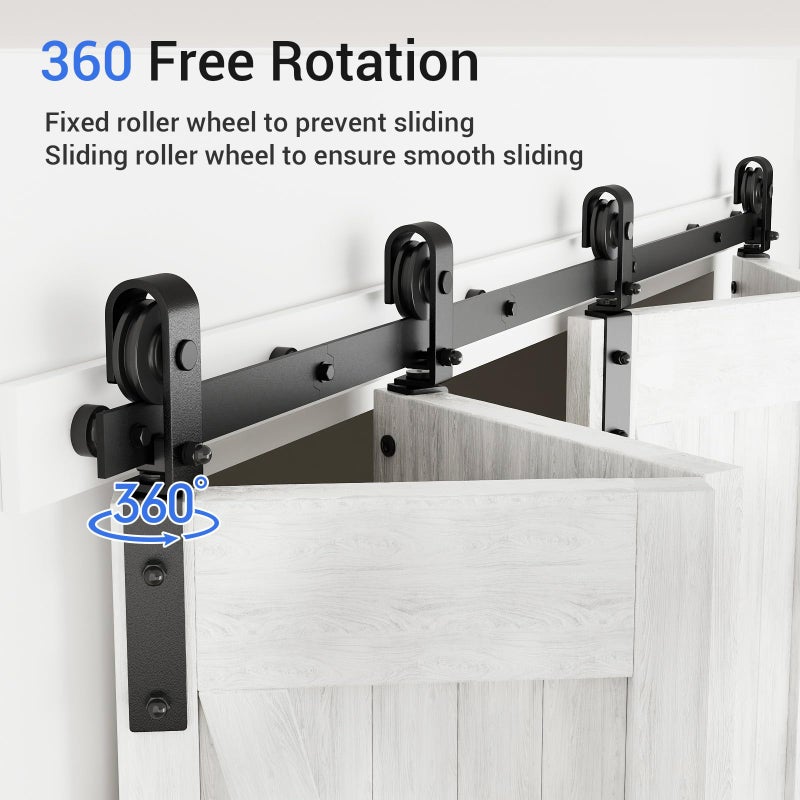 CCJH 72" Bi-Folding Sliding Barn Door Hardware Kit for 4 Doors,Slide Smoothly Quietly,Black Track J Shape Roller,No Door - Image 4