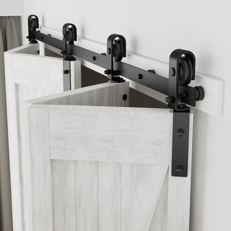 CCJH 72" Bi-Folding Sliding Barn Door Hardware Kit for 4 Doors,Slide Smoothly Quietly,Black Track J Shape Roller,No Door - Image 1