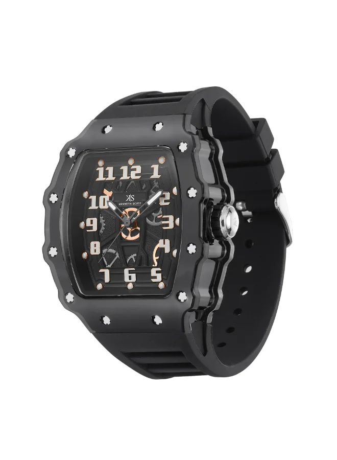 KENNETH SCOTT Men's Silicone Analog Watch K25009-BSBB - 43 mm