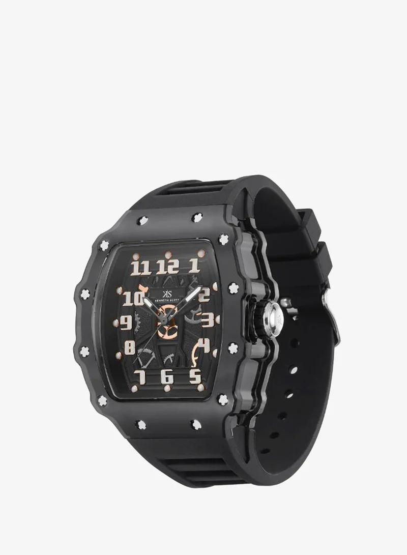 KENNETH SCOTT Men's Silicone Analog Watch K25009-BSBB - 43 mm