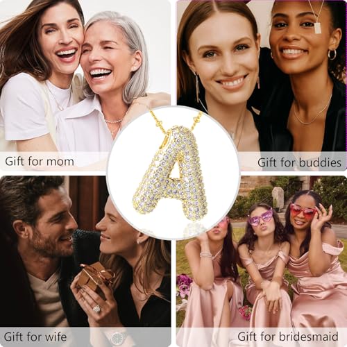 KELMALL 14K Gold/Silver Plated Chunky Bubble Initial Necklace for Women – Dainty Personalized Letter Pendant with Cubic Zirconia – Bold Statement Jewelry Gift for Her Birthday Anniversary - Image 4